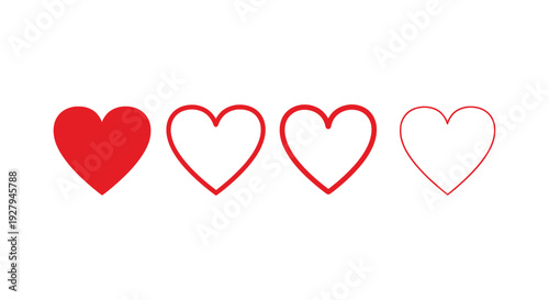 Red Heart Icons Set Different Styles Vector Love Symbol Design Collection