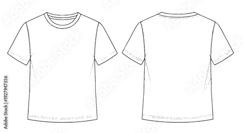 White Blank T-Shirt Vector Mockup Front and Back Views Outline isolated PNG with Transparent Background