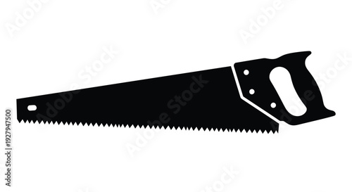 A black silhouette of a hand saw tool for cutting wood silhouette