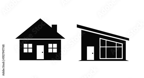 Two modern house designs presented as a striking black silhouette