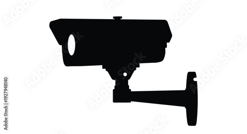 Black security camera isolated on white background a stark silhouette