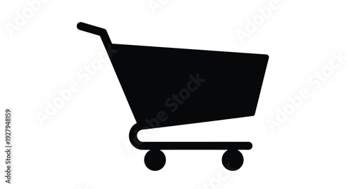 Simple black silhouette of a shopping cart against a white background silhouette