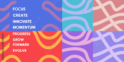 Abstract colorful background with motivational words and swirling shapes