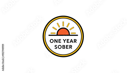 Inspirational one year sober badge with sunrise symbol