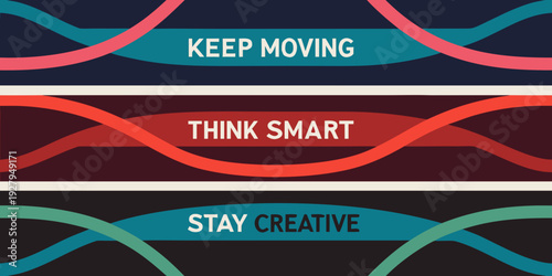 Motivational banner with flowing shapes and inspiring text phrases