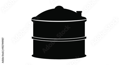 Black silhouette of a layered cylindrical object resembling a tank