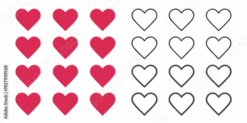 A grid of red and white hearts showing a clear visual contrast