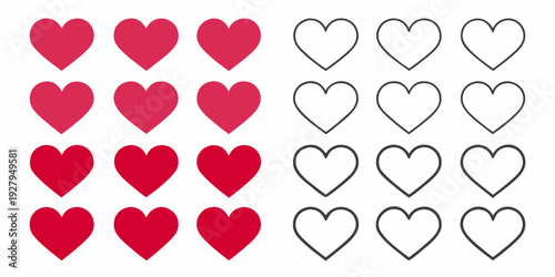 A grid of red and white heart shapes arranged in neat rows