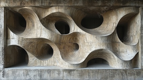 Abstract Concrete Sculpture with Organic Bubble-like Openings in Modern Architectural Style