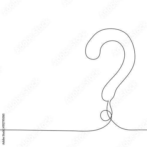 line drawing of a large question mark on the right side of the frame, leaving significant copy space on the left, vector illustration, representing curiosity, help, and problem-solving concepts