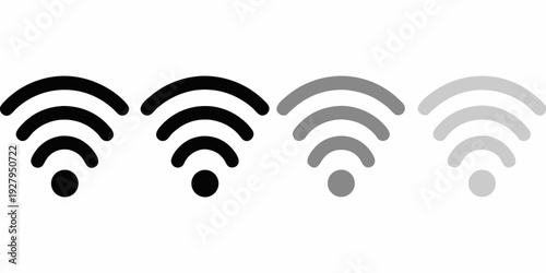 Four wifi signal strength icons progressing from strong to weak