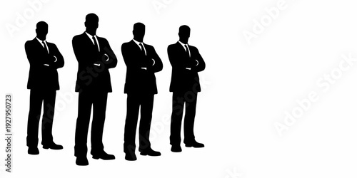 Silhouettes of four businessmen standing in a row facing forward