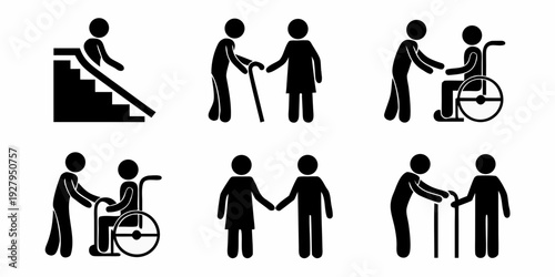 Accessibility icons depicting people with disabilities and assistance