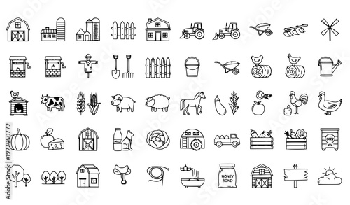 Food and Beverage Icon Set with Fast Food, Desserts, Snacks, Coffee, and Drink Symbols for Restaurant Menus, Apps, and Cafe Designs