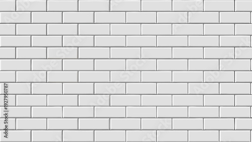 Seamless pattern of white rectangular subway tiles with gray grout lines