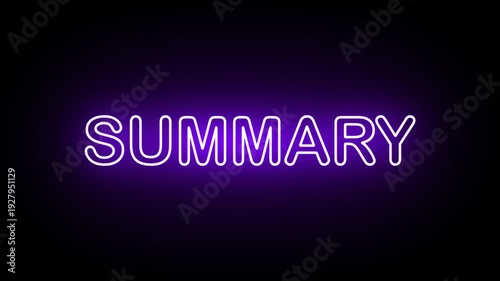 Neon, Glowing, Colorful Summary animation. summary neon text motion. Flocker text 4k video.