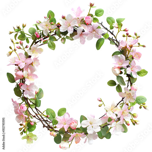spring floral wreath natural style isolated on pure white background 