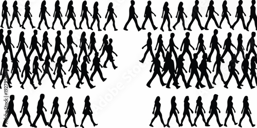 A repeating pattern of silhouetted people walking in a grid formation