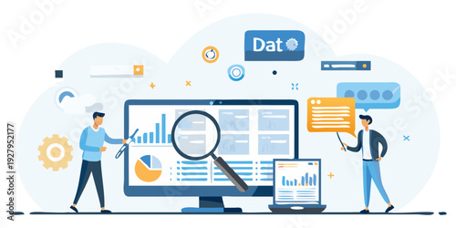 Data analysis concept with a person examining charts on a laptop
