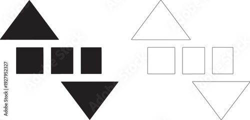 Black and white geometric shapes arrows and squares