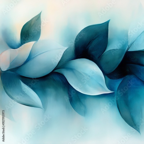 Delicate Blue Leaf Illumination with Watercolor Texture and Fresh Organic Greenery for Design Use