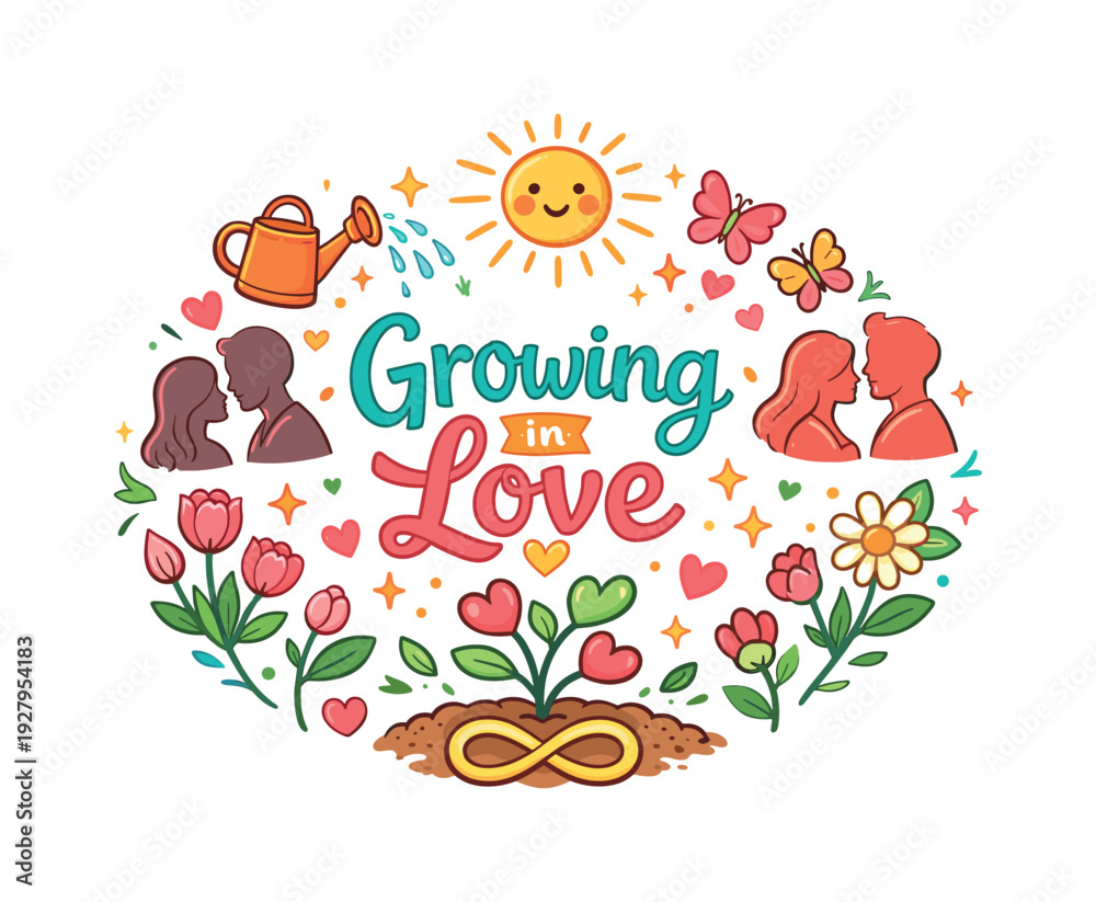 Fototapeta premium Growing in Love. Hand drawn illustration of Growing in Love. sprouting plant, heart-shaped