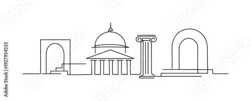 Minimalist Architectural Lines. Modern Classic Forms. Minimalistic one-line drawing abstract architectural