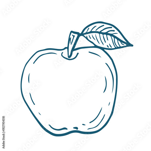 Hand drawn sketch illustration of  an apple. Vintage mediterranian blue style.