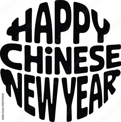 Happy chinese new year greeting in bold black letters