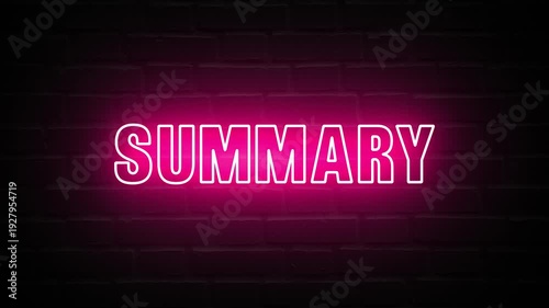 Neon, Glowing, Colorful Summary animation. summary neon text motion. Flocker text 4k video.