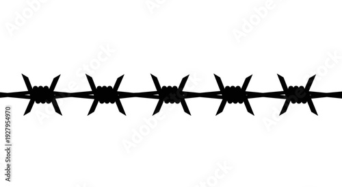Barbed Wire Fence on White Background.