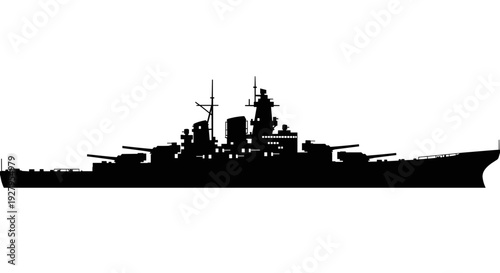 Battleship Silhouette Against White Background.