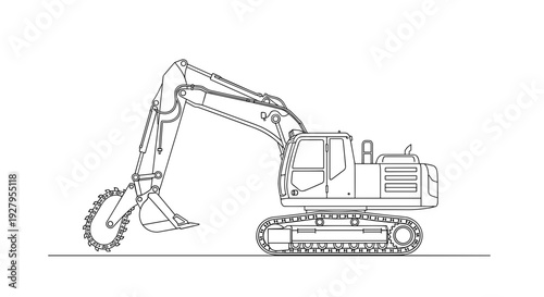 Black and White Excavator Illustration.