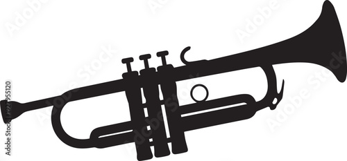 Horizontal Trumpet and Brass Instrument Silhouettes for Jazz Band and Fanfare Branding