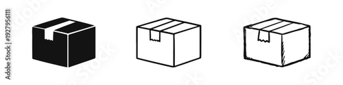 Sealed Cardboard Box Icon Set - Packaging and Delivery Symbol