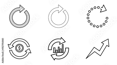 Illustration of business cycle icons set with arrows and graphs