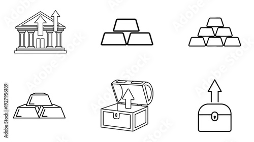 Illustration of Gold bars and treasure chest icons