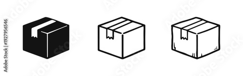 Cardboard Box Package Icon Set - Delivery and Shipping Container Vector