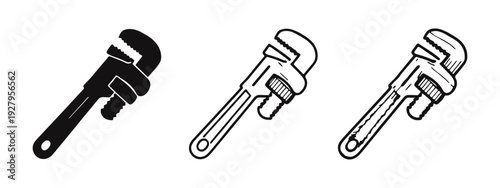 Pipe Wrench Icon Set - Plumbing and Industrial Tool Vector