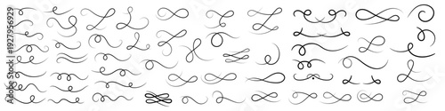 Hand drawn collection of curly swishes, swashes, swoops. Calligraphy swirl. Highlight text elements set.