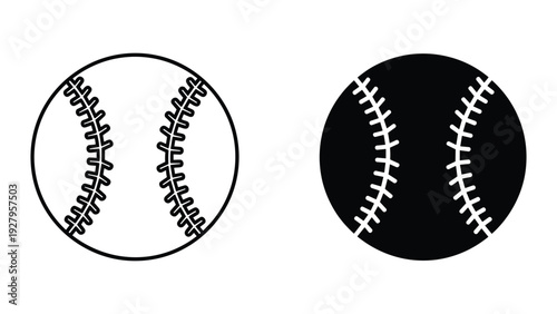 Baseball icons: Outline and Silhouette, isolated on white, vector illustration