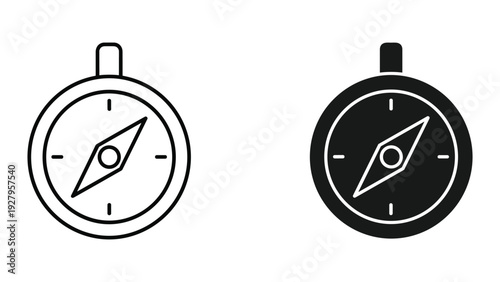 Compass Icon Set: Outline and Solid Fill, Navigation and Directional Tool