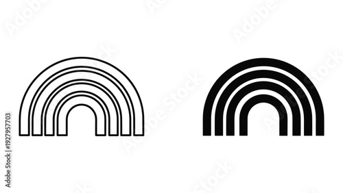 Simple Black and White Rainbow Icons, Outline and Solid Fill, Isolated on White Background
