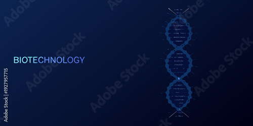 Abstract depiction of a dna double helix with biotechnology text overlay