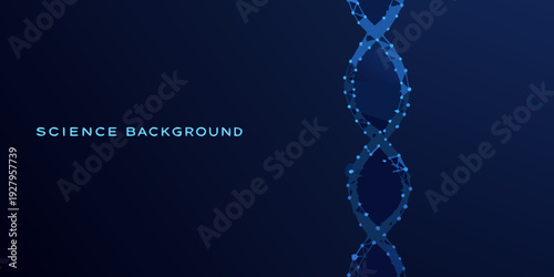 Abstract blue dna double helix structure with a dark background