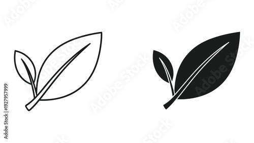 Two leaves icon, outline and filled, representing nature, growth, organic and eco concepts