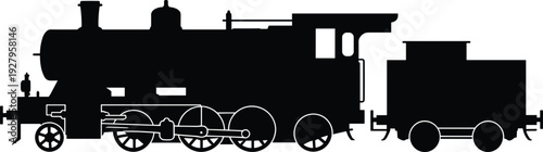 Vector, Illustration, of, Vintage, Steam, Locomotive, Train, Silhouette, for, Railway, Identity, Branding, Transport, Professional, Graphic, Design, Projects, 