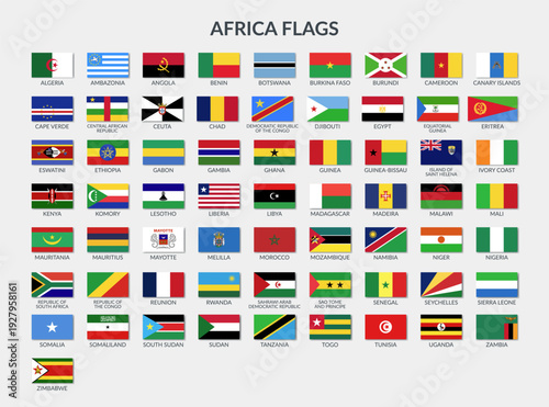 Flags of African countries. Set of vector cliparts in flat style.