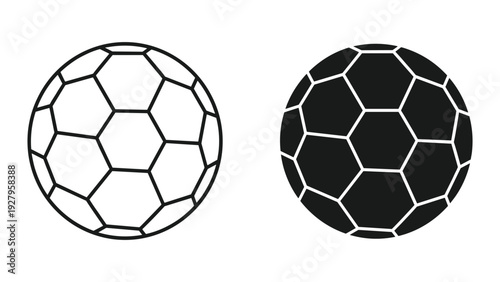 Two Soccer Balls Icons: Outline and Silhouette, Isolated on White Background