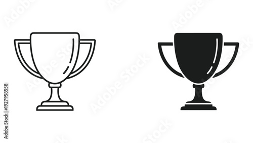 Two trophy icons, one in outline and one solid black, symbolizing achievement, victory, and competition